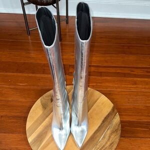 Zara Silver Pointed Over-the-Knee Boots